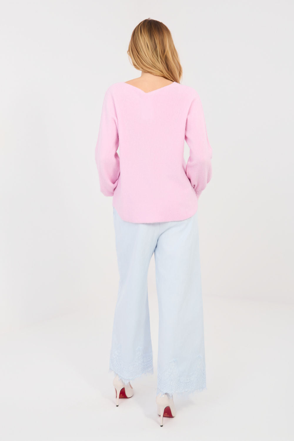 Rue Paris Light Blue Lace Wide Leg Jeans - view 3