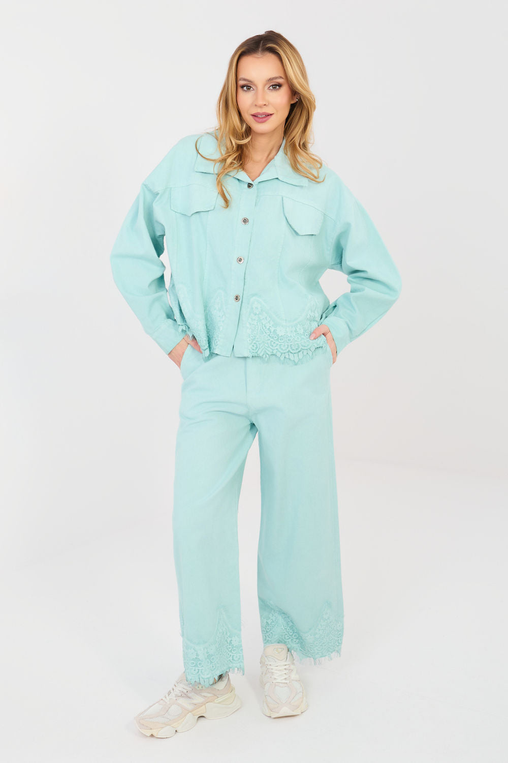 Rue Paris Mint Lace Wide Leg Jeans