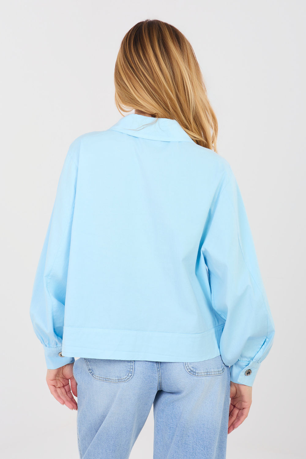 Rue Paris Light Blue Cotton Long Sleeve Top - view 3