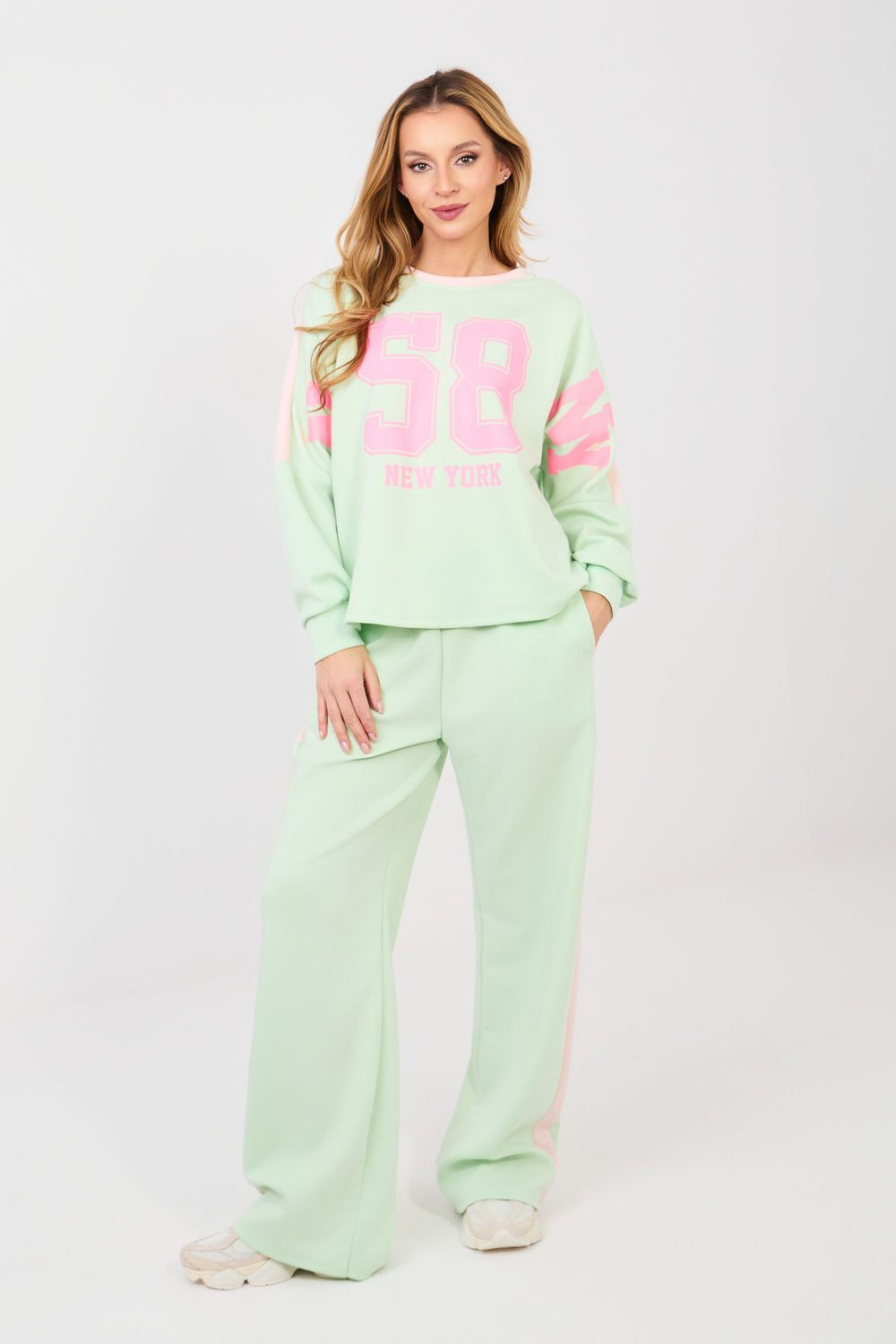 Rue Paris Light Green Striped Wide Leg High Waisted Co-Ord Set