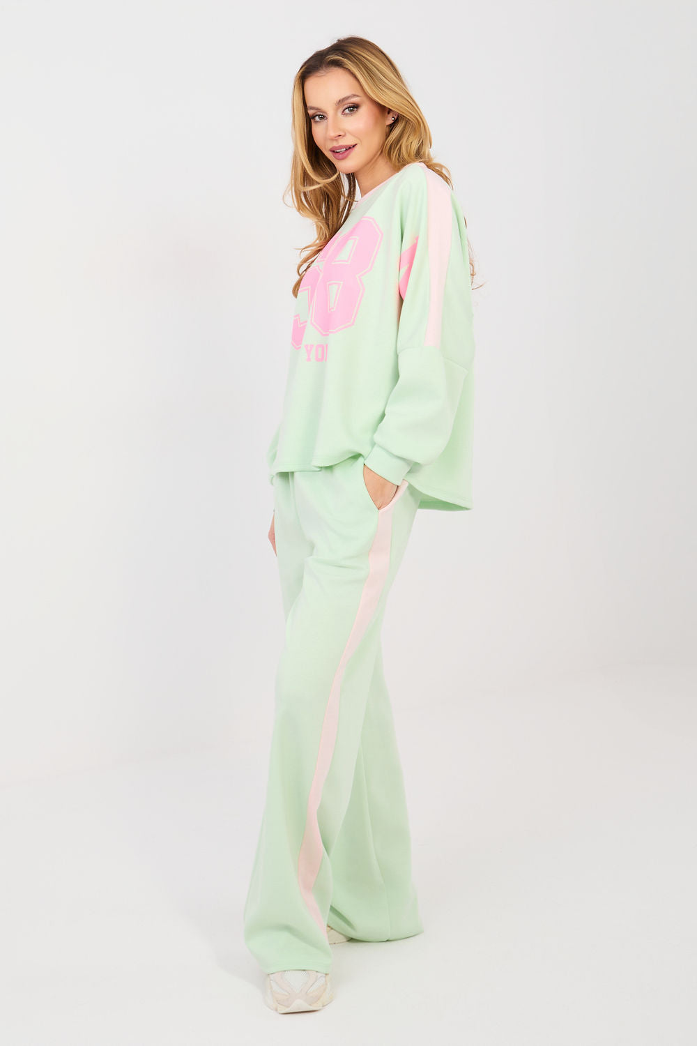 Rue Paris Light Green Striped Wide Leg High Waisted Co-Ord Set - view 2