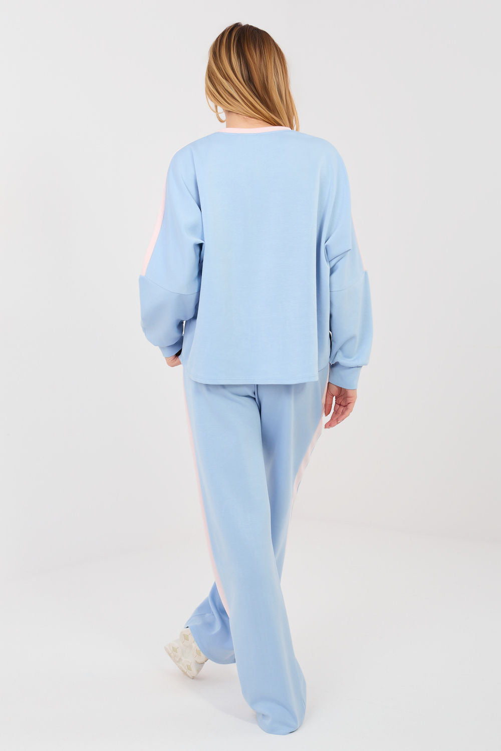 Rue Paris Light Blue Striped Wide Leg High Waisted Co-Ord Set - view 3