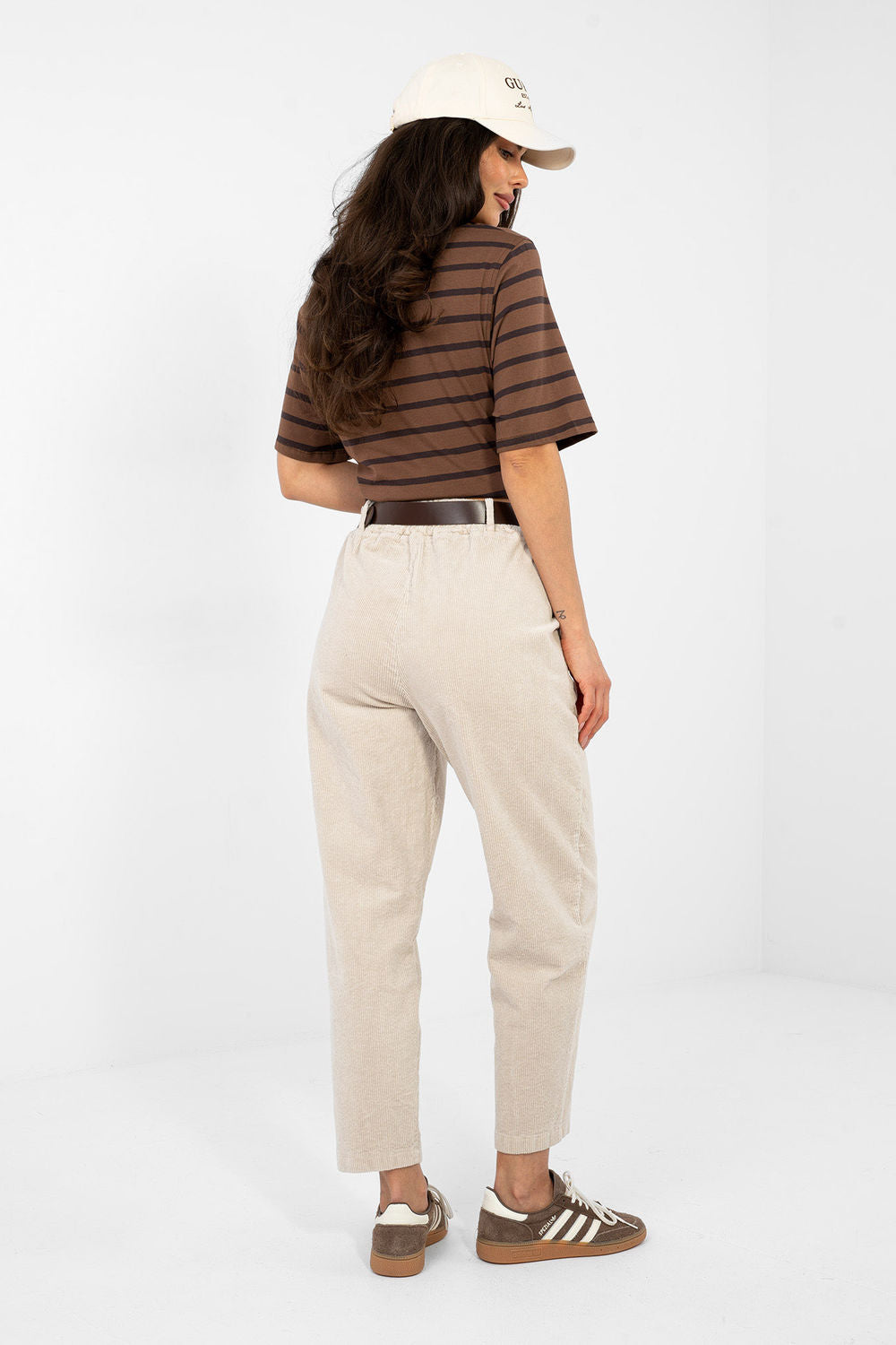 Italy Moda Beige High Waisted Cotton Corduroy Trousers - view 3
