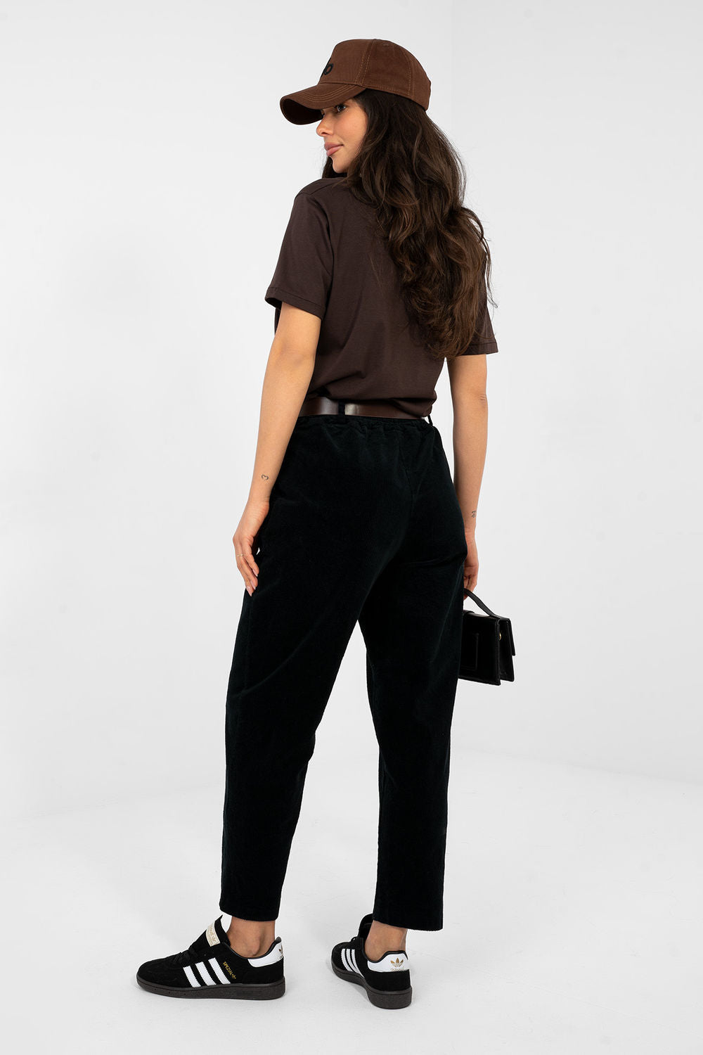Italy Moda Black High Waisted Cotton Corduroy Trousers - view 3