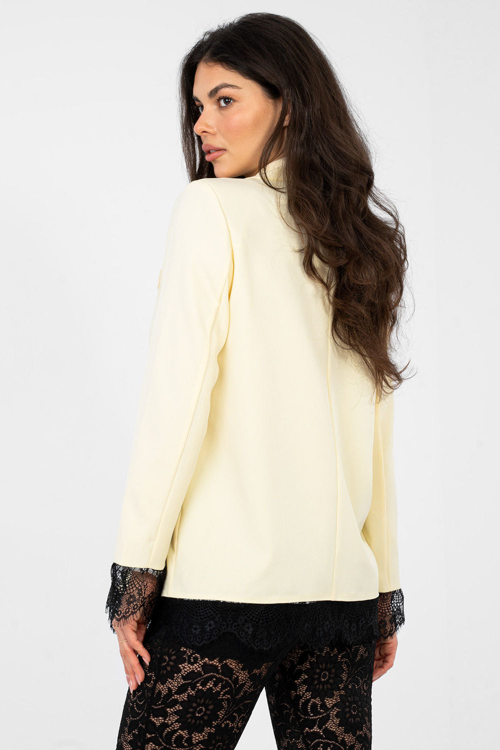Italy Moda Light Yellow Lace Long Sleeve Jacket - view 3