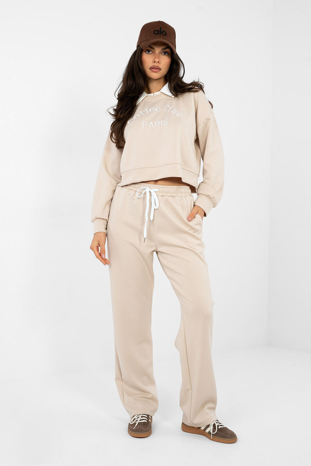 Italy Moda Light Beige High Waisted Co-Ord Set