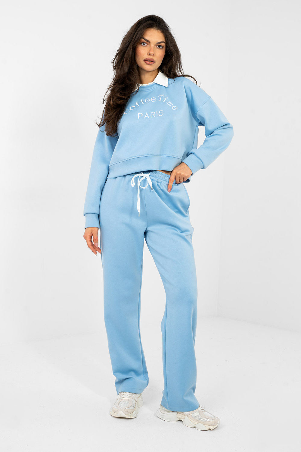 Italy Moda Light Blue High Waisted Co-Ord Set