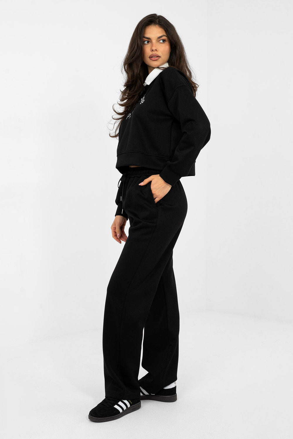 Italy Moda Black Collared High Waisted Long Sleeve Co-Ord Set - view 2