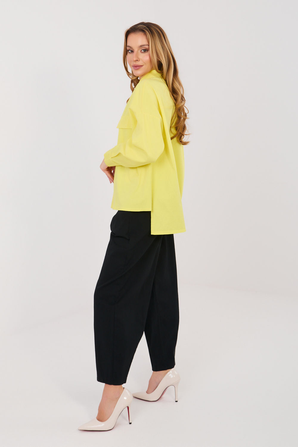 Italy Moda Black High Waisted Cotton Trousers with Pockets