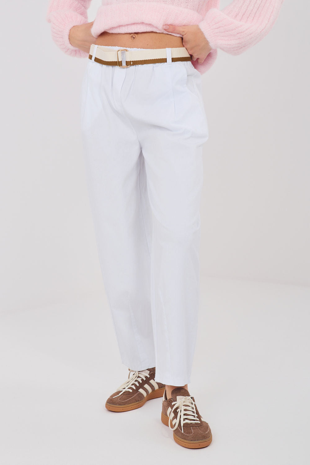 Italy Moda White High Waisted Cotton Trousers