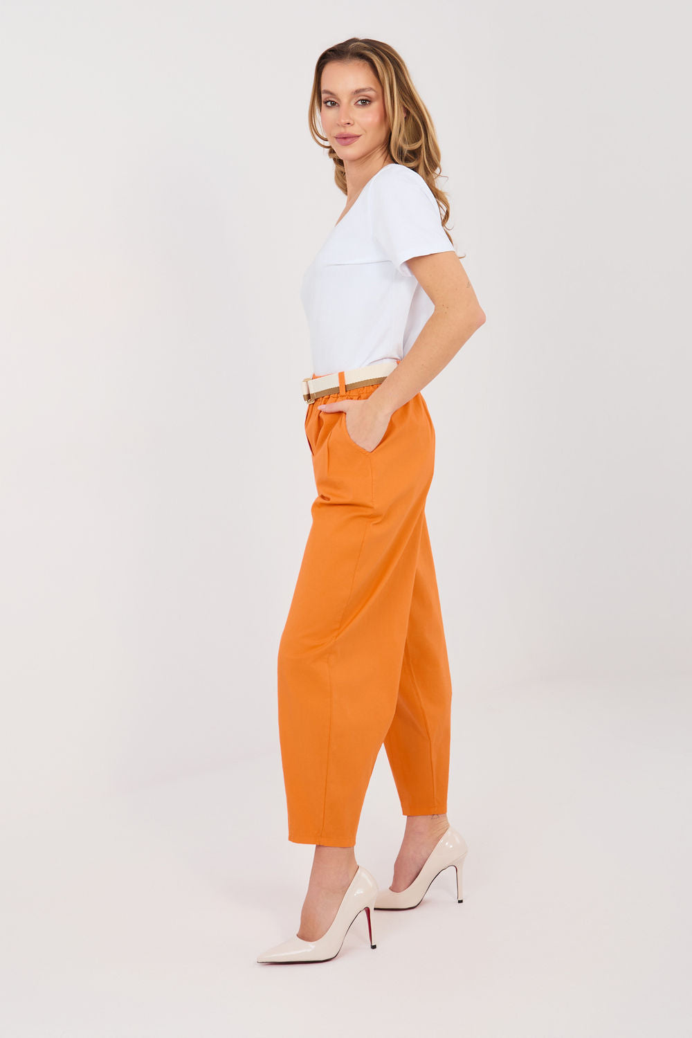 Italy Moda Orange High Waisted Cotton Trousers - view 2