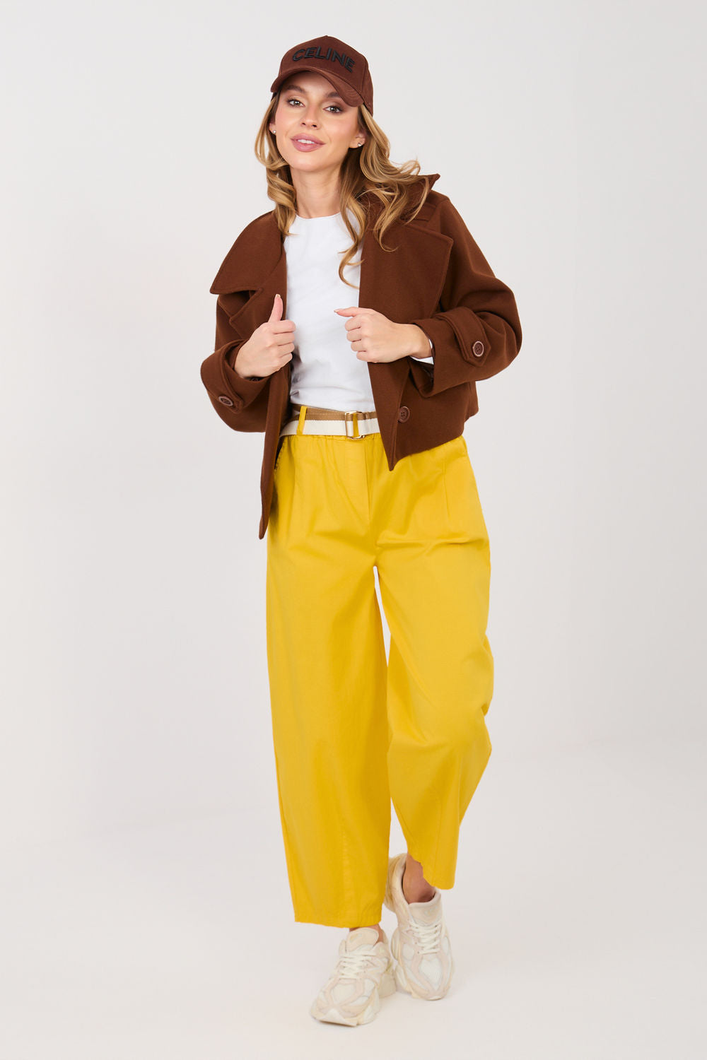 Italy Moda Yellow High Waisted Cotton Trousers - view 2
