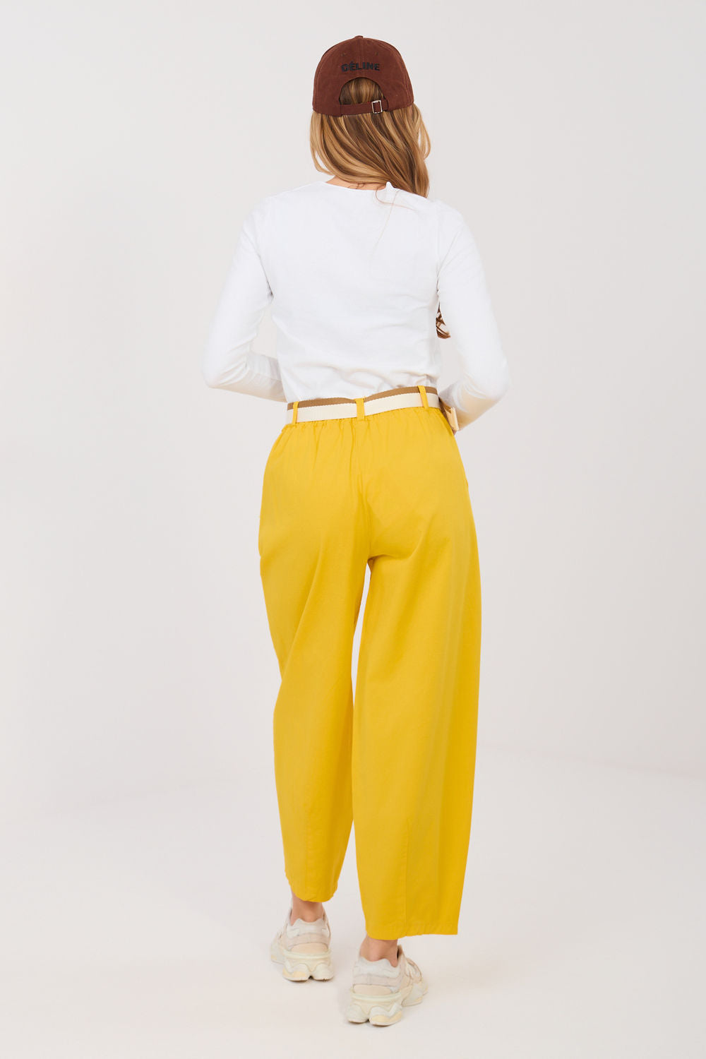 Italy Moda Yellow High Waisted Cotton Trousers - view 3