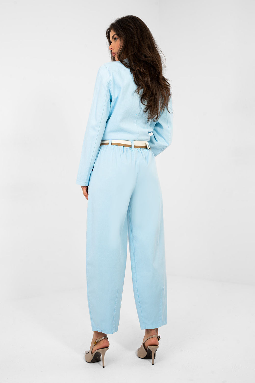Italy Moda Light Blue High Waisted Cotton Trousers - view 3