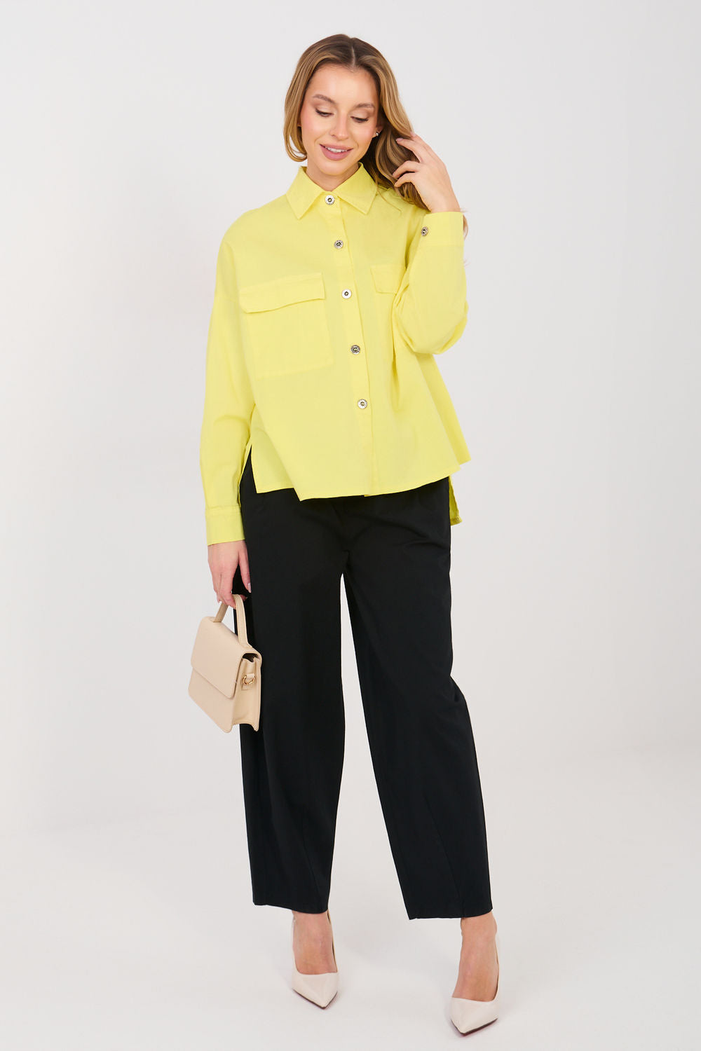 Italy Moda Yellow Cotton Long Sleeve Top