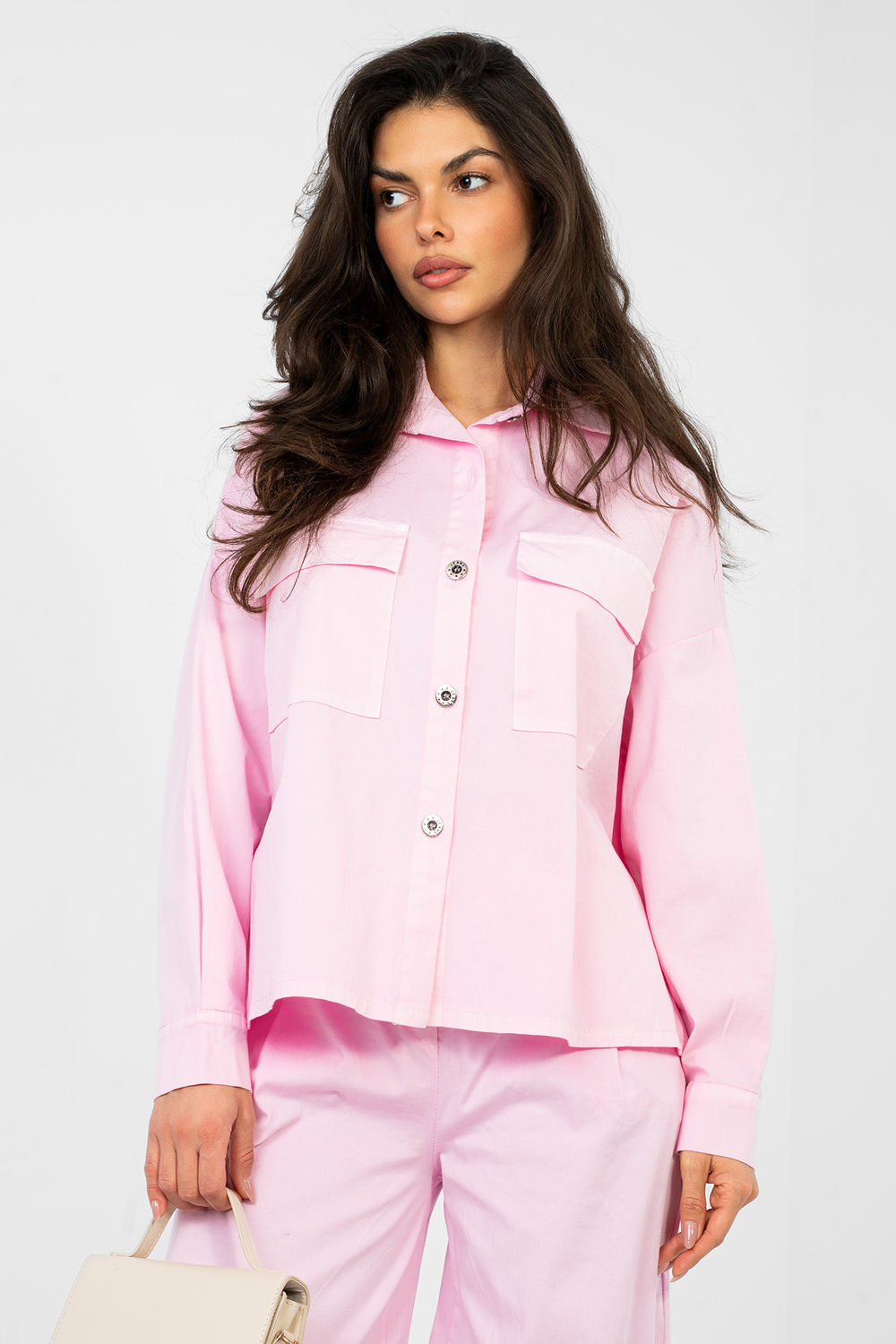 Italy Moda Light Pink Cotton Long Sleeve Top