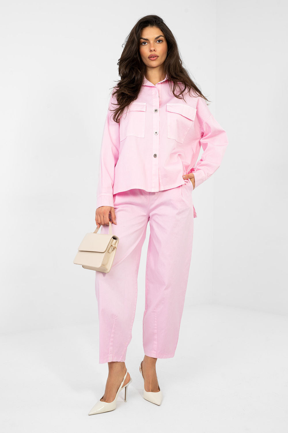 Italy Moda Light Pink Cotton Long Sleeve Top - view 2
