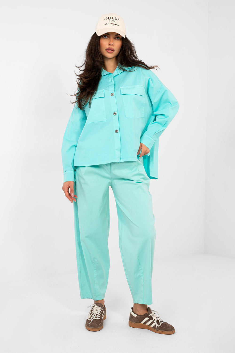 Italy Moda Turquoise Cotton Long Sleeve Top