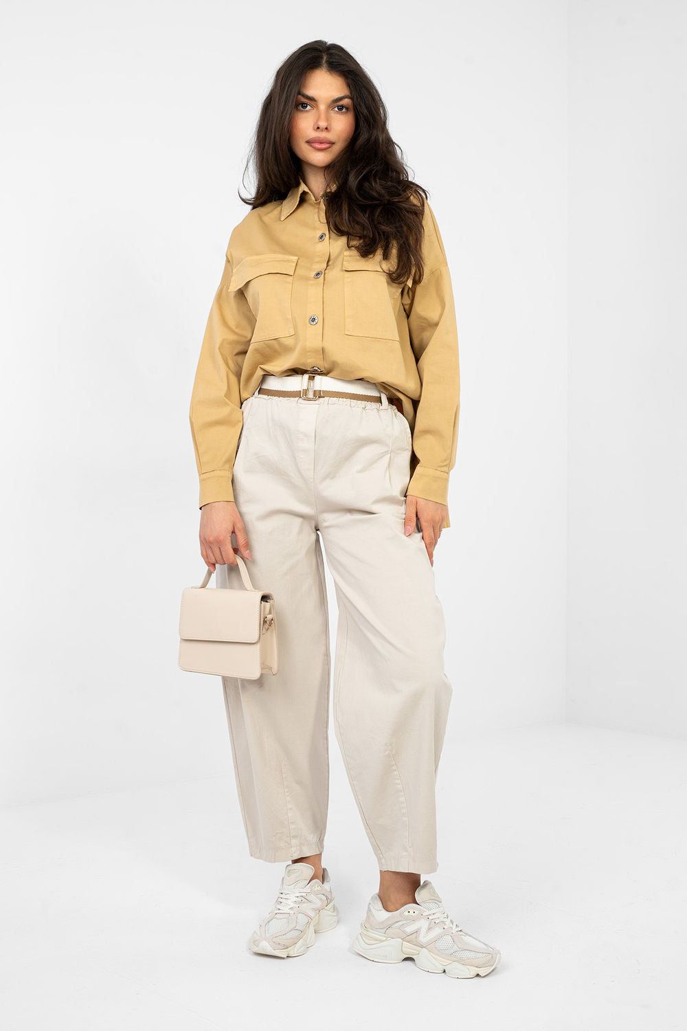 Italy Moda Camel Cotton Long Sleeve Top - view 2