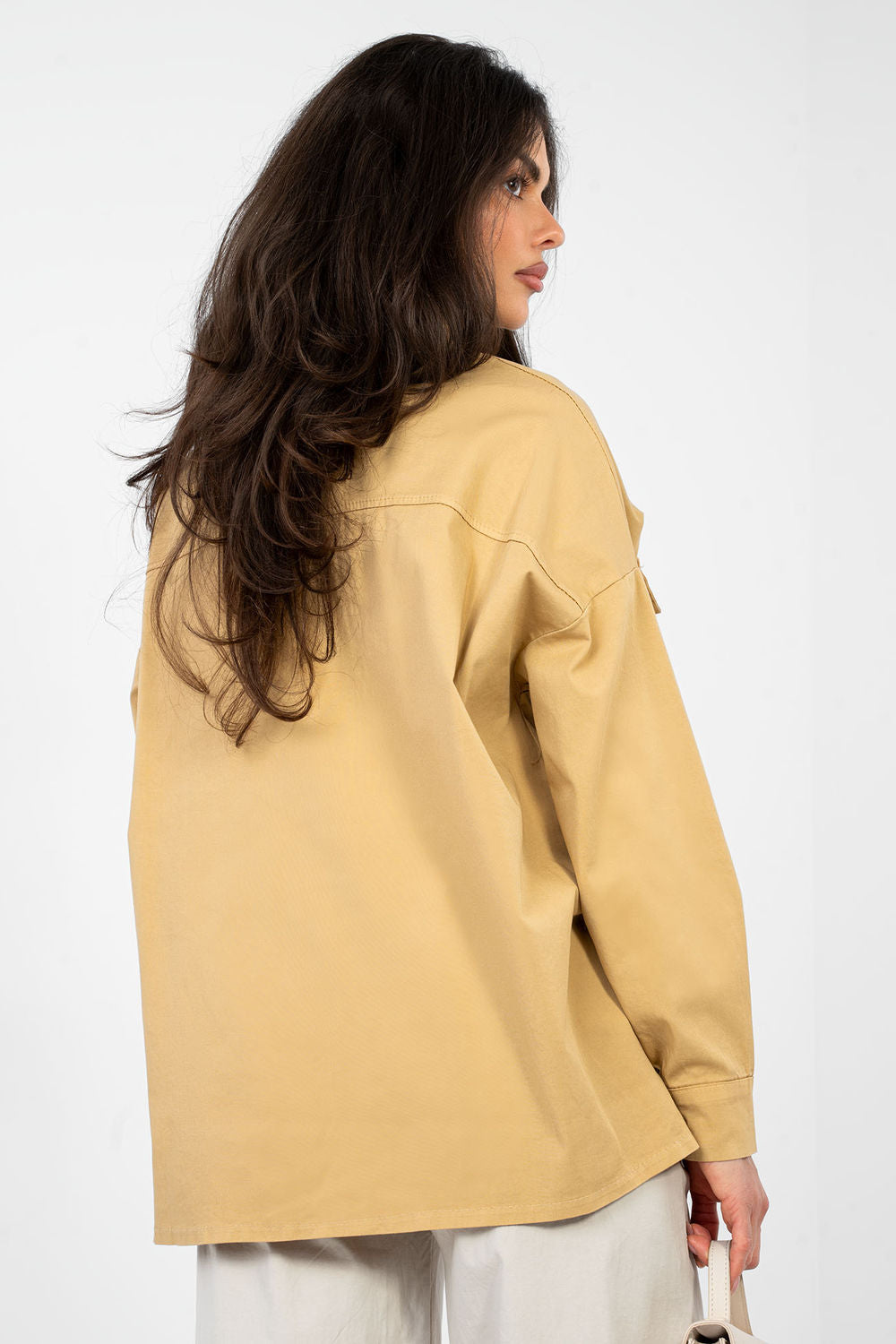 Italy Moda Camel Cotton Long Sleeve Top - view 3