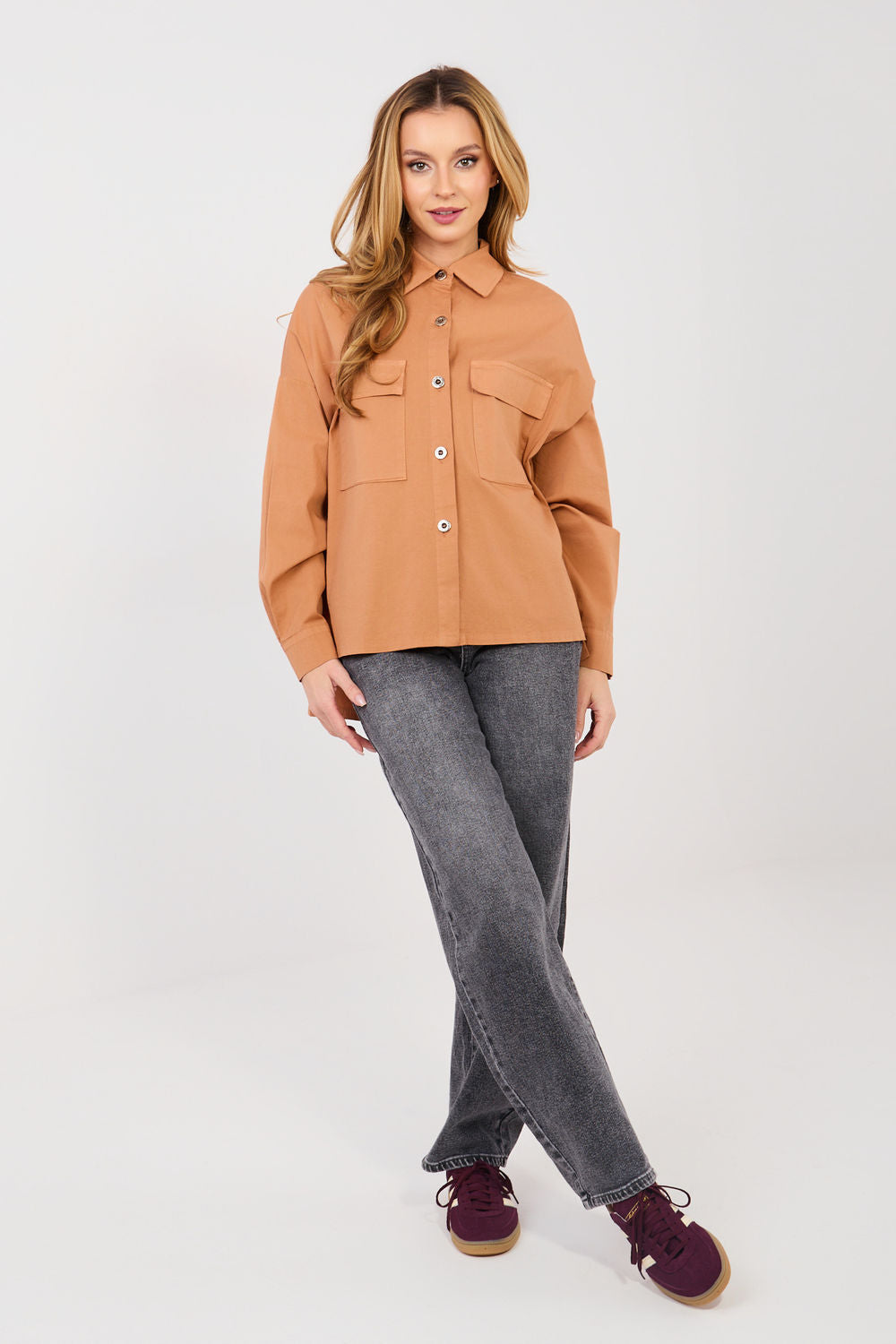Italy Moda Dark Orange Cotton Long Sleeve Top - view 2