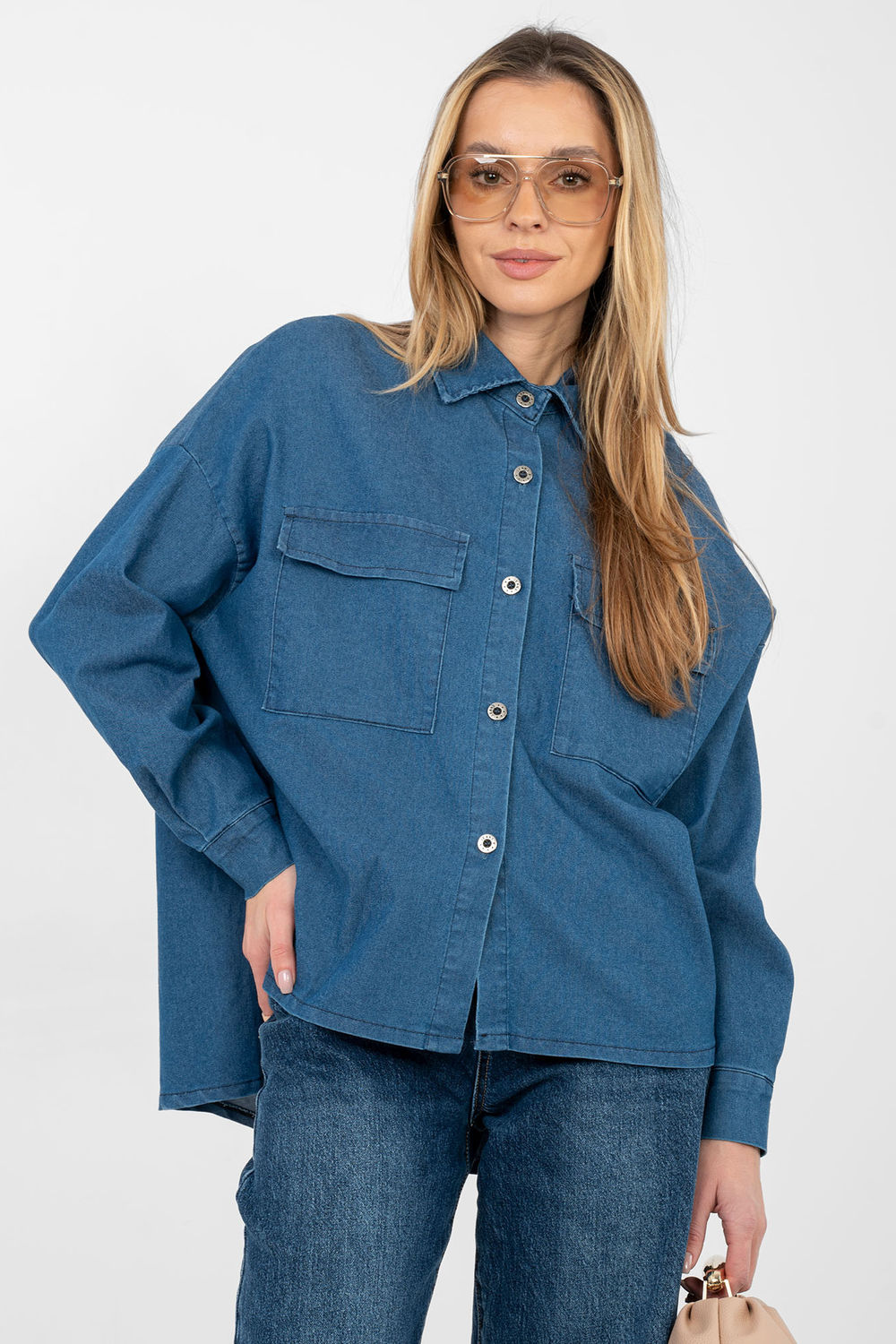 Italy Moda Blue Denim Cotton Long Sleeve Top