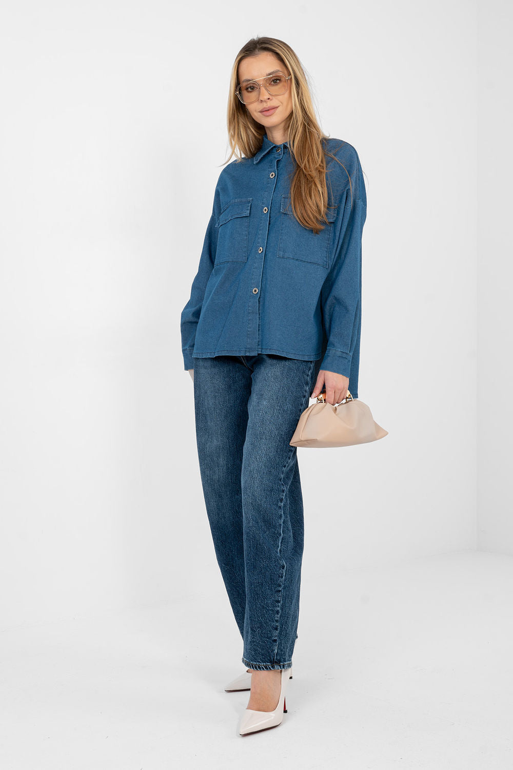 Italy Moda Blue Denim Cotton Long Sleeve Top - view 2
