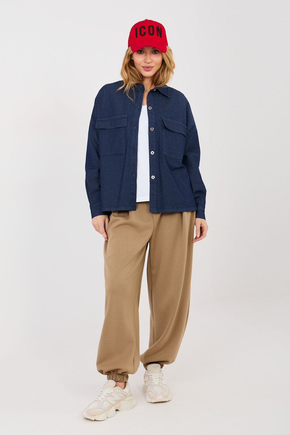 Italy Moda Navy Denim Cotton Long Sleeve Top - view 2