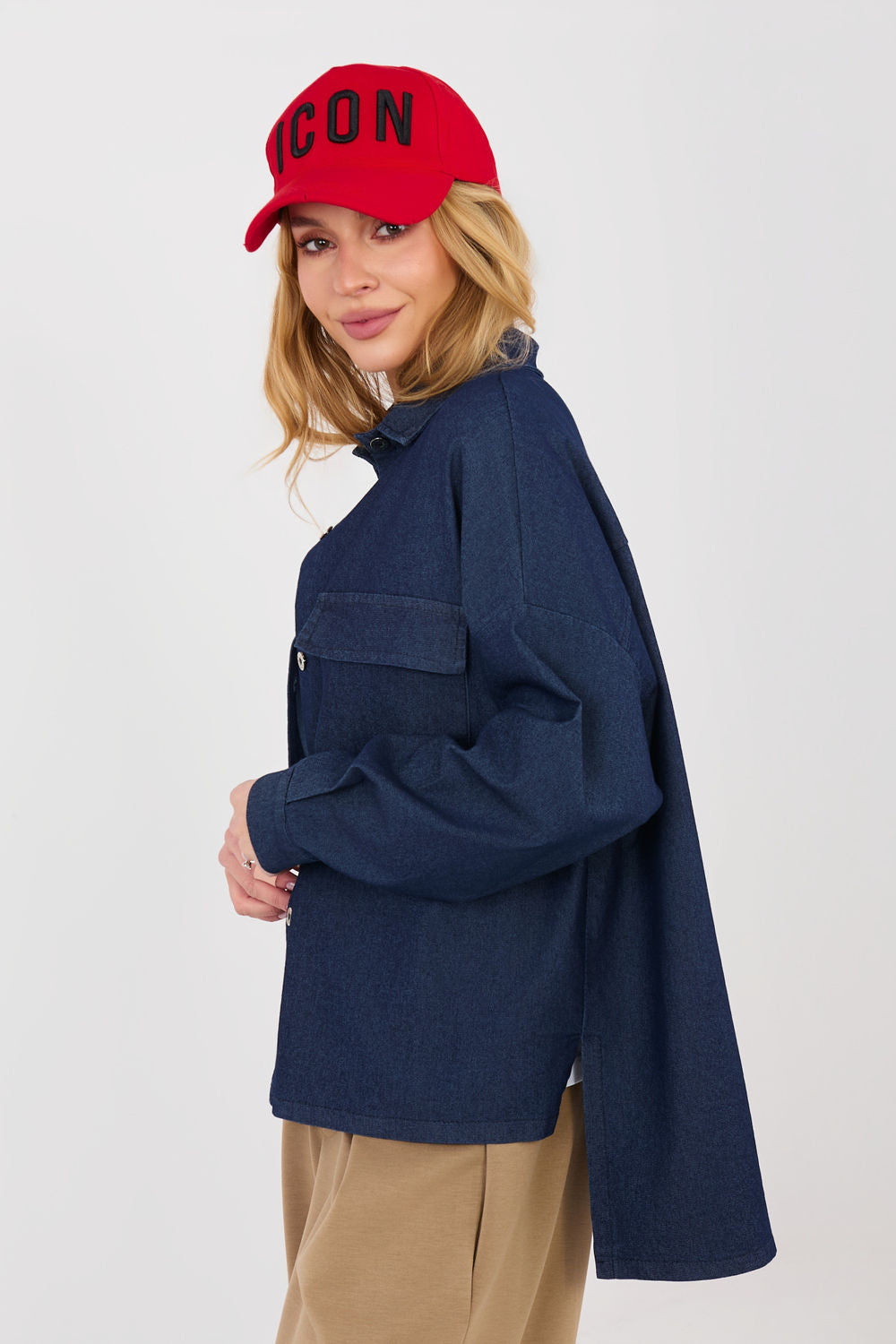 Italy Moda Navy Denim Cotton Long Sleeve Top - view 4