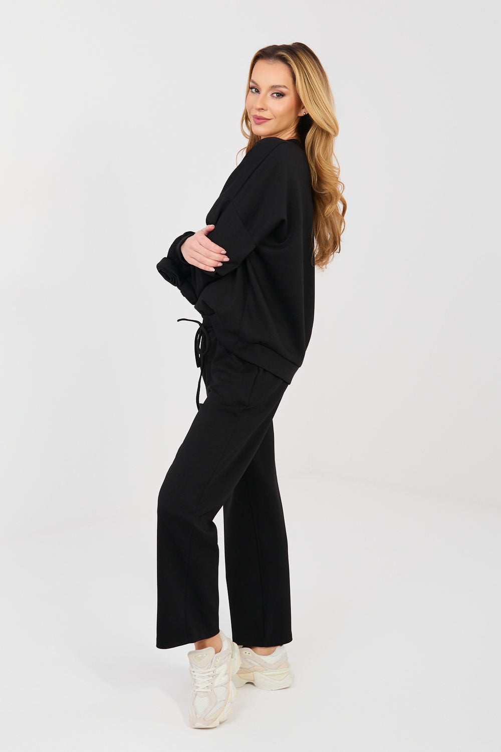 Italy Moda Black Round Neck High Waisted Long Sleeve Co-Ord Set