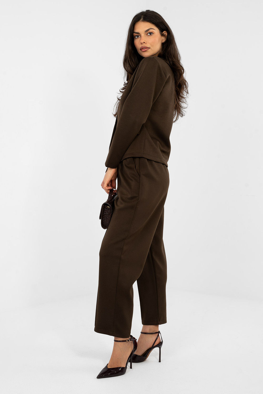 Italy Moda Dark Brown High Waisted Joggers - view 2