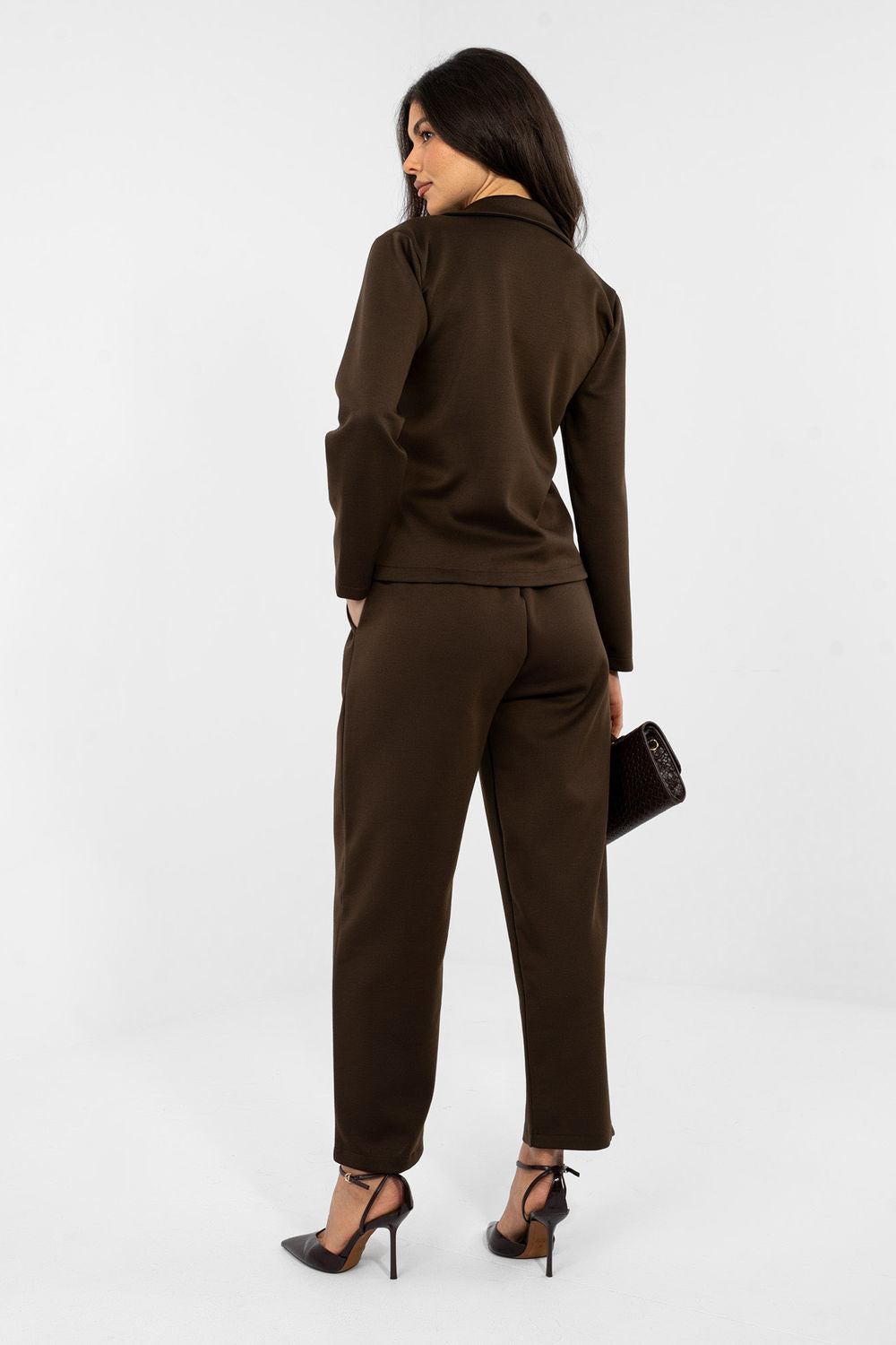 Italy Moda Dark Brown High Waisted Joggers - view 3