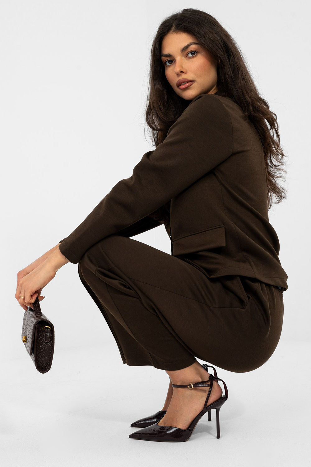 Italy Moda Dark Brown High Waisted Joggers - view 4