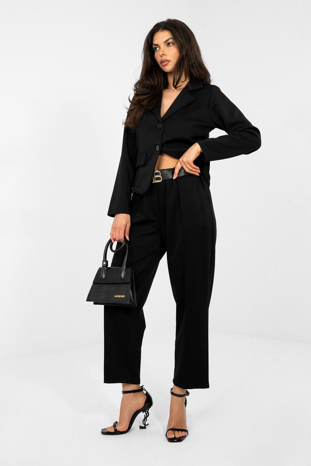 Italy Moda Black Viscose High Waisted Joggers