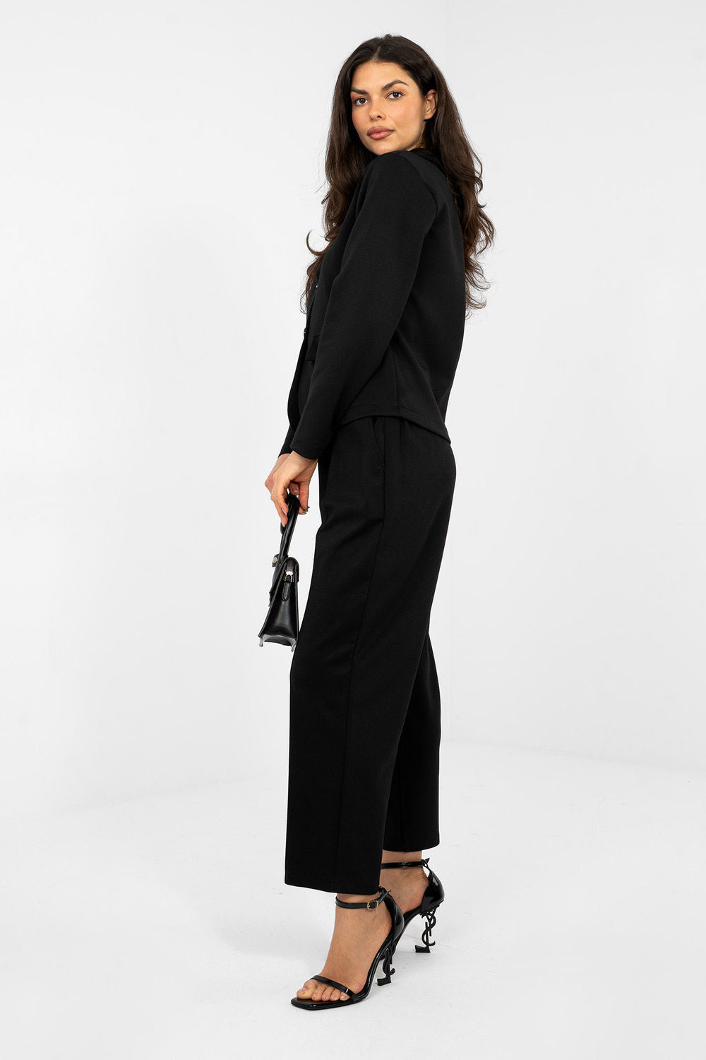 Italy Moda Black Viscose High Waisted Joggers - view 2