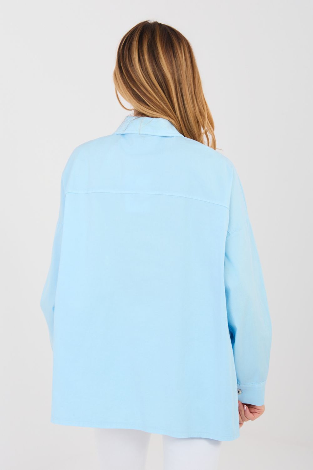 Italy Moda Light Blue Cotton Long Sleeve Top - view 3