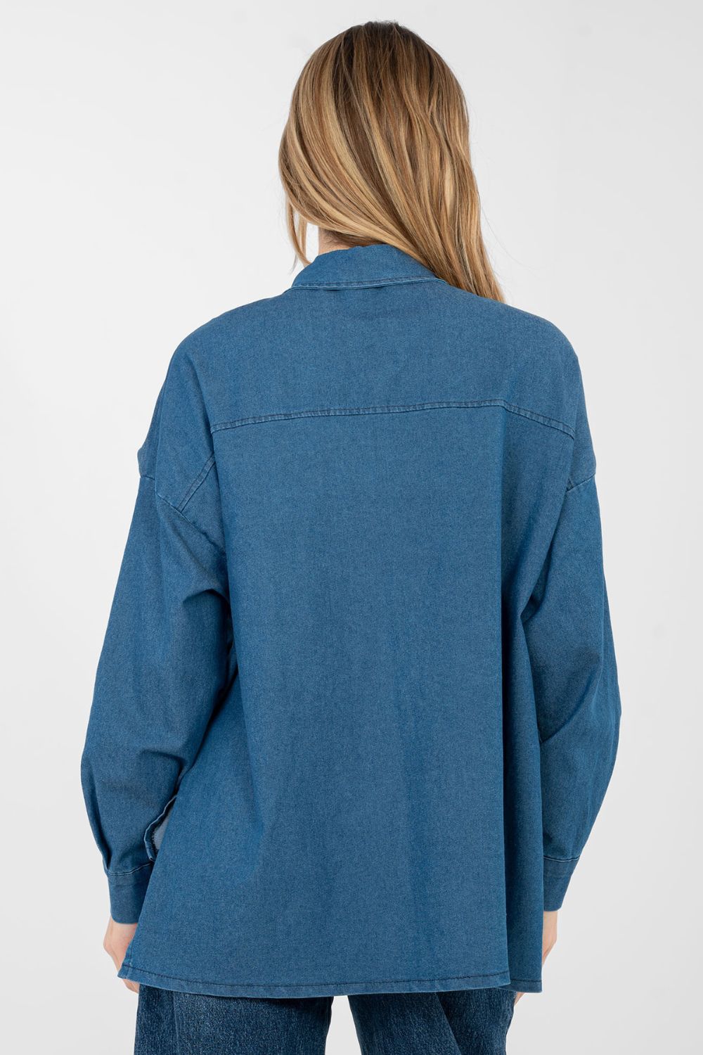 Italy Moda Blue Denim Cotton Long Sleeve Top - view 5