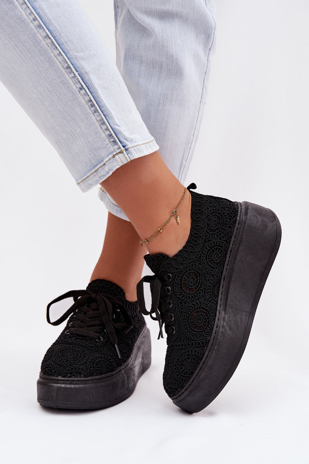 Step In Style Evalora Black Platform Trainers