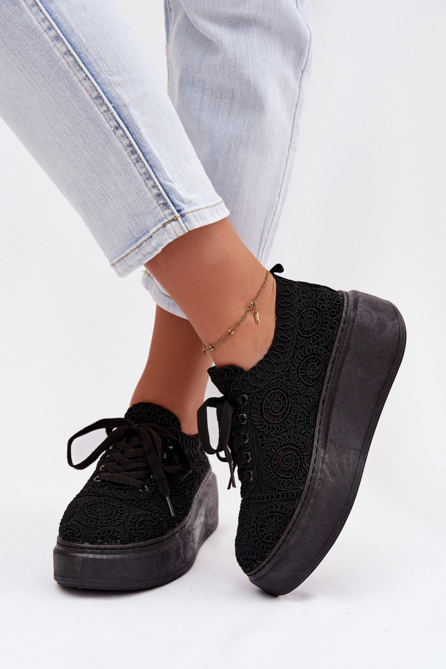 Step In Style Evalora Black Platform Trainers