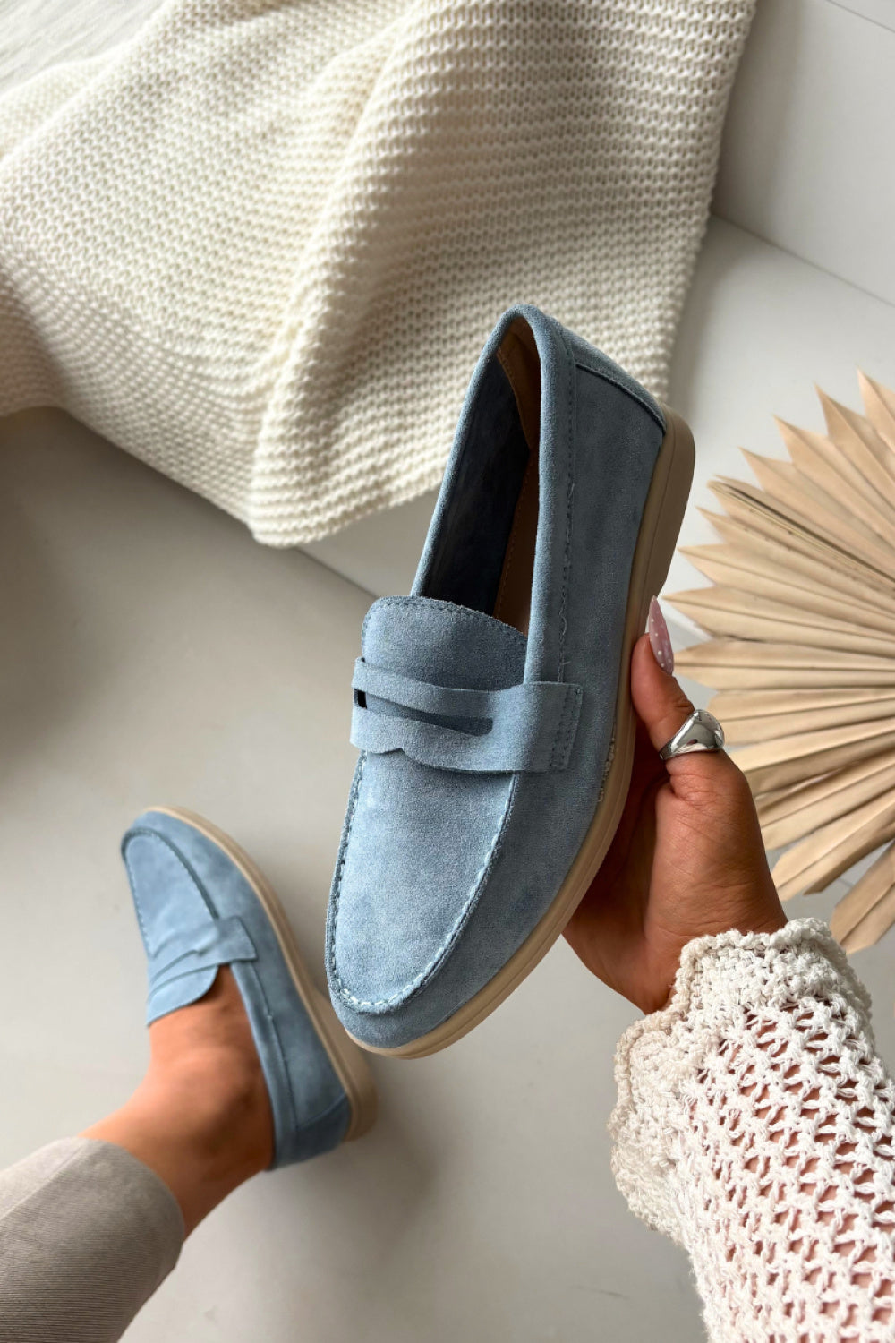 Step In Style Renelia Blue Faux Suede Moccasins