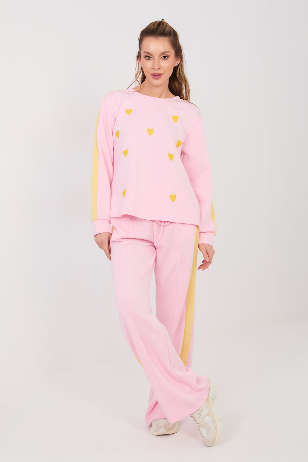 Rue Paris Light Pink Slim Fit Striped Wide Leg Co-Ord Set