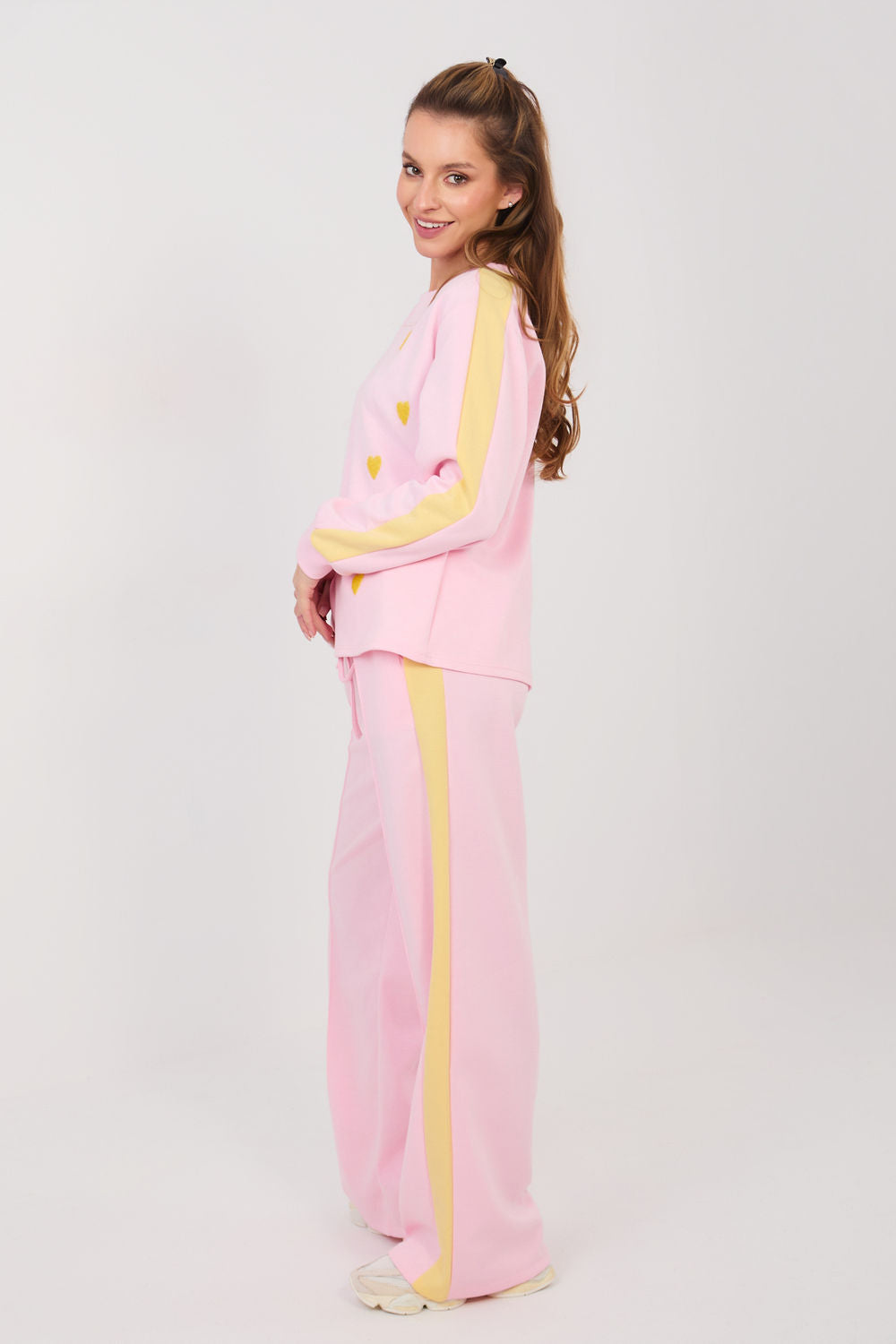 Rue Paris Light Pink Slim Fit Striped Wide Leg Co-Ord Set - view 2