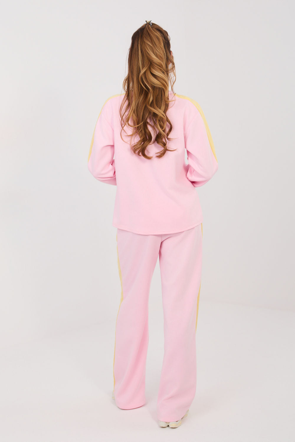 Rue Paris Light Pink Slim Fit Striped Wide Leg Co-Ord Set - view 3