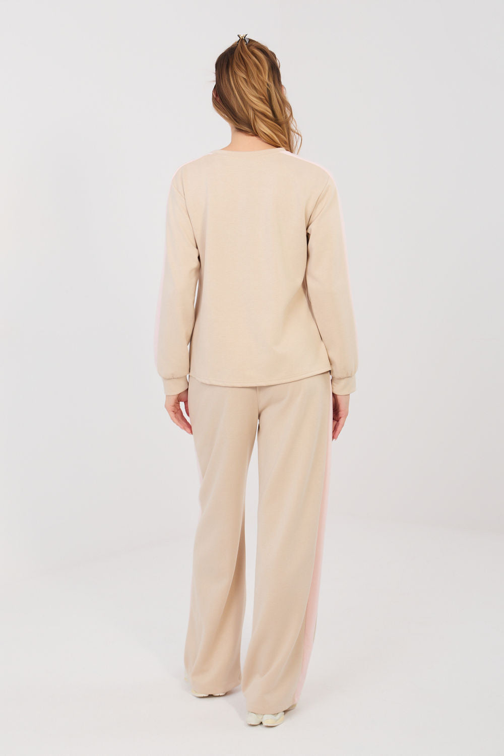 Rue Paris Beige Slim Fit Striped Wide Leg Co-Ord Set