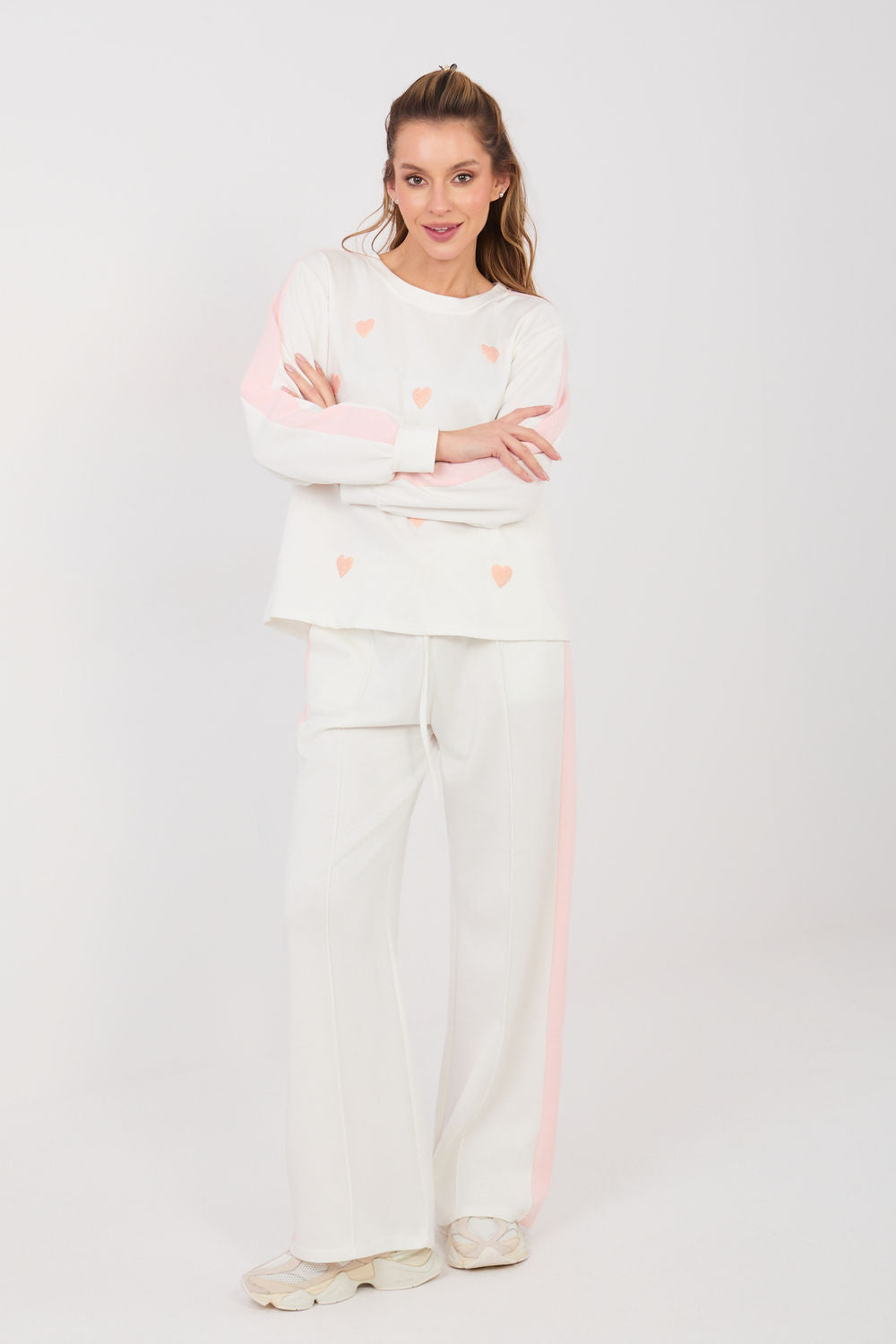 Rue Paris Ecru Slim Fit Striped Wide Leg Co-Ord Set