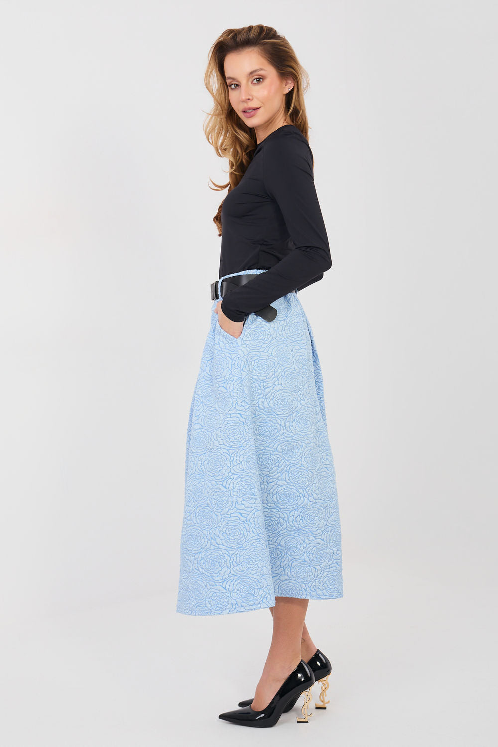 Rue Paris Light Blue Floral Pleated Skirt - view 2