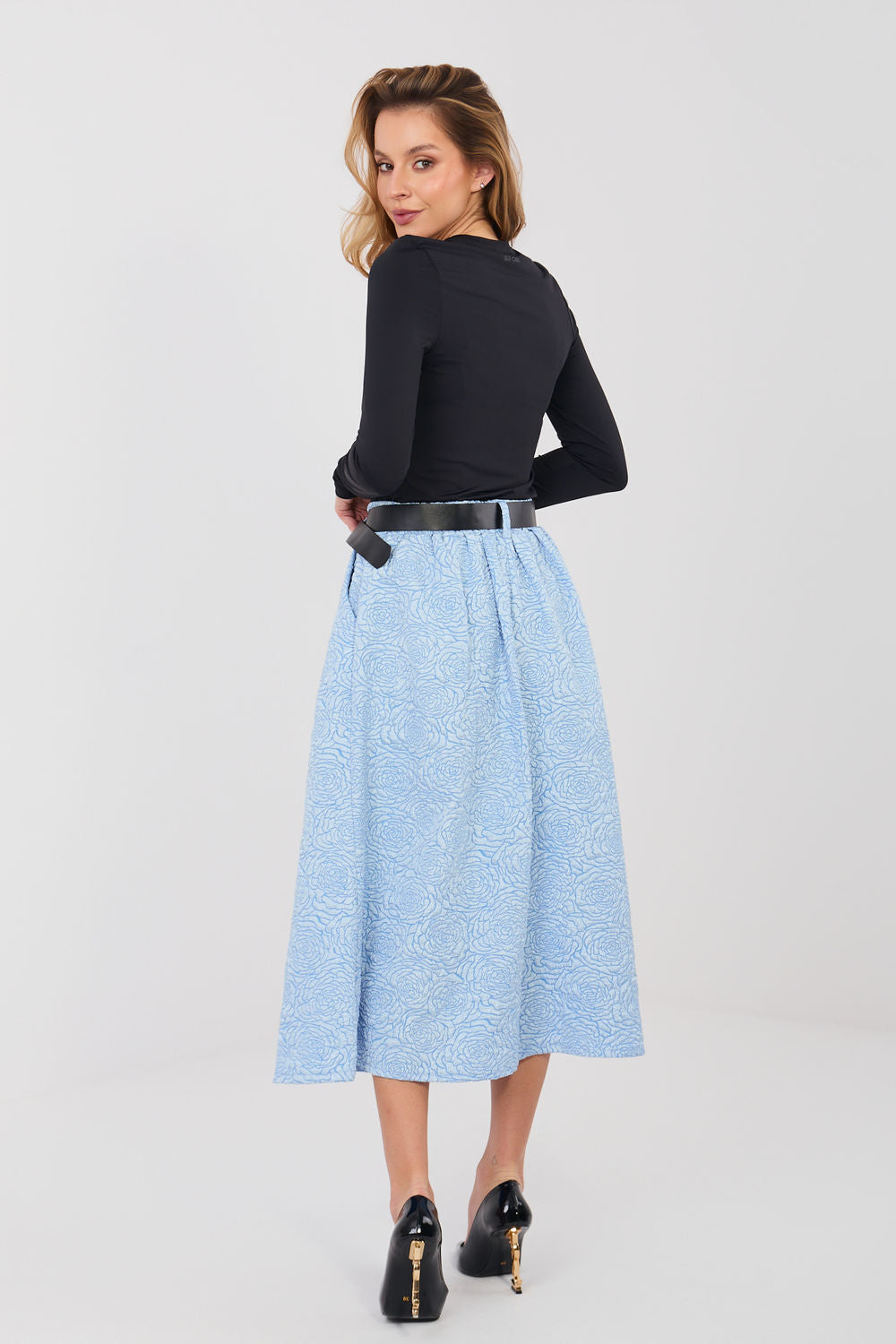Rue Paris Light Blue Floral Pleated Skirt - view 3