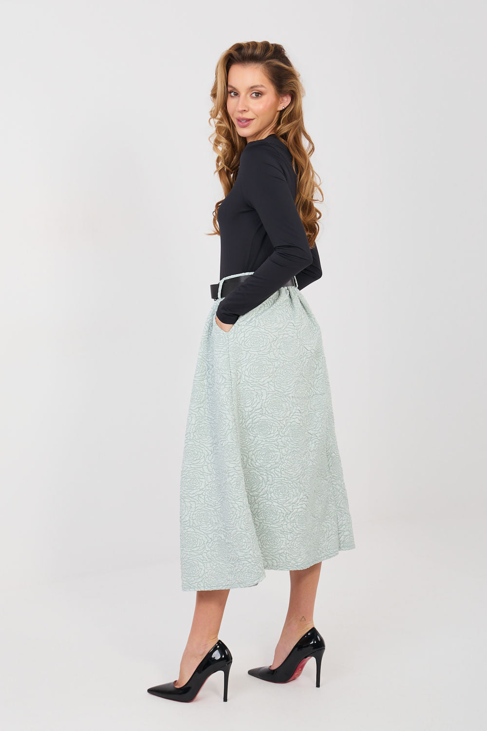 Rue Paris Mint Floral Pleated Skirt - view 2