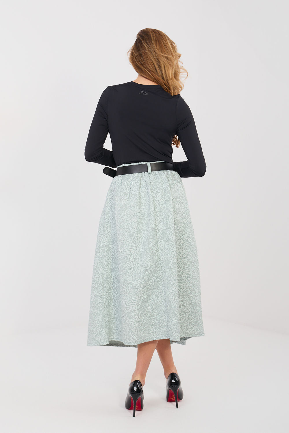 Rue Paris Mint Floral Pleated Skirt - view 3