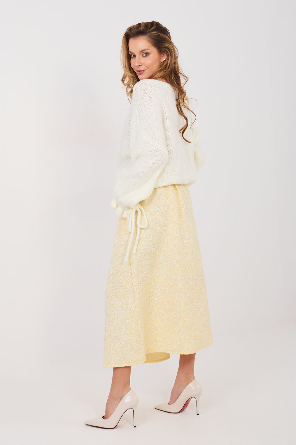 Rue Paris Light Yellow Floral Pleated Skirt - view 2
